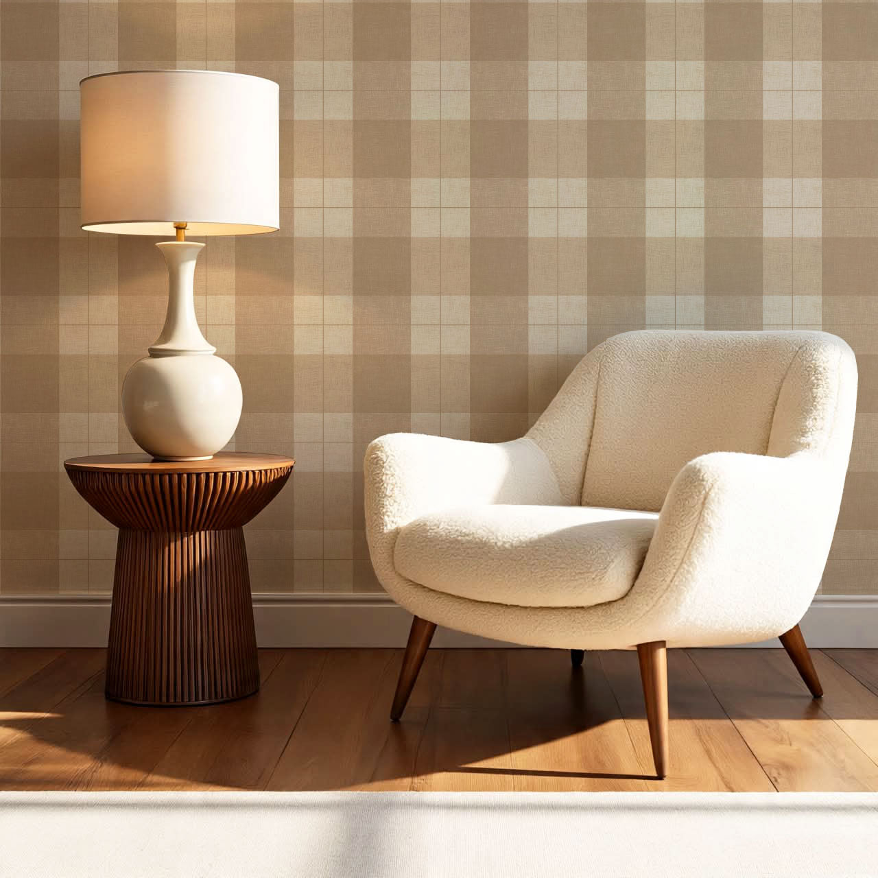 Lucia Gingham Linen Warm Oat Wallpaper