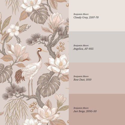 Luciaana Cranes Pale Mauve Ash Wallpaper