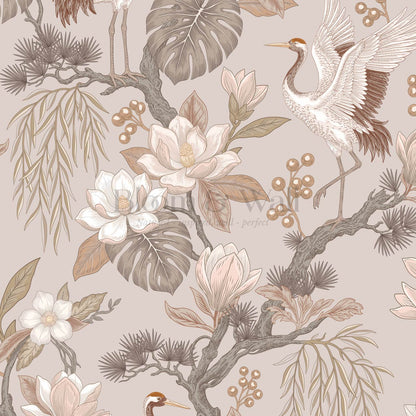 Luciaana Cranes Pale Mauve Ash Wallpaper
