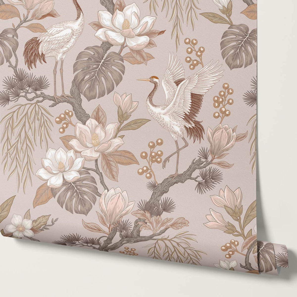 Luciaana Cranes Pale Mauve Ash Wallpaper