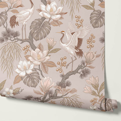 Luciaana Cranes Pale Mauve Ash Wallpaper