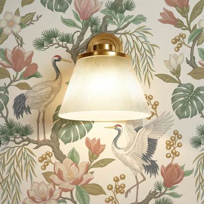 Luciaana Cranes Cream Garden Green Wallpaper