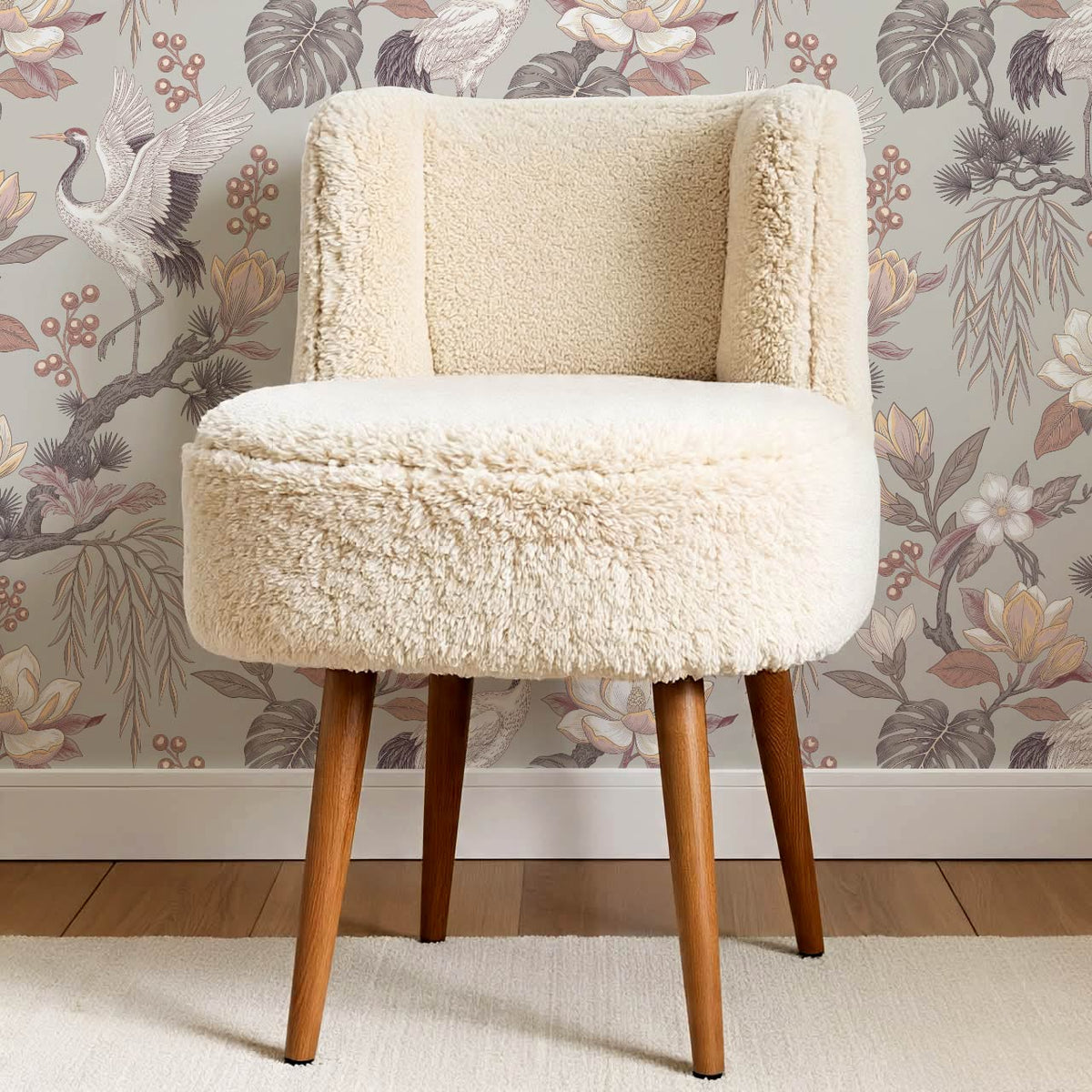 Luciaana Cranes Berry Gray Feather Wallpaper