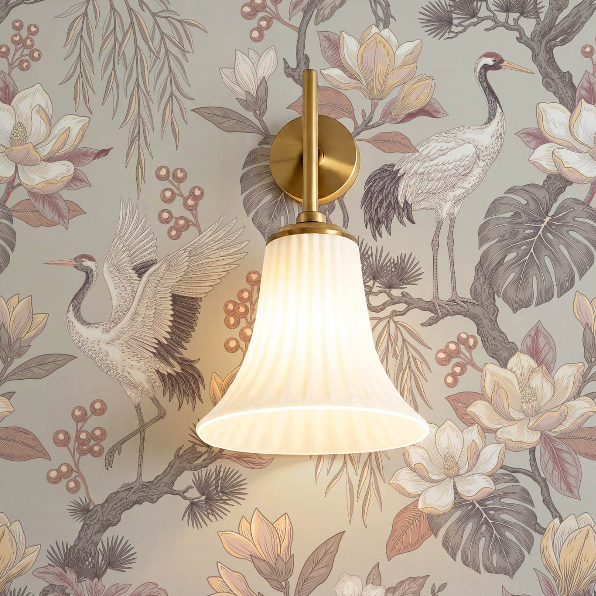 Luciaana Cranes Berry Gray Feather Wallpaper