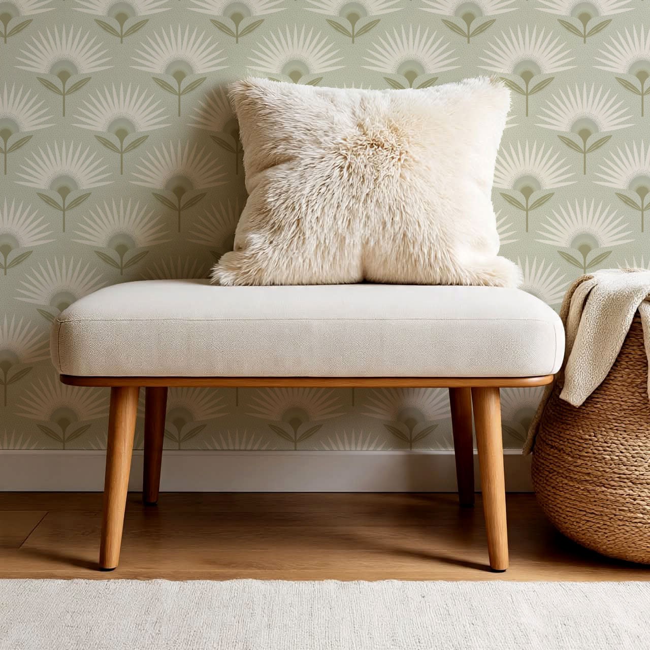 Lucie Geometric Flower Sage Wallpaper