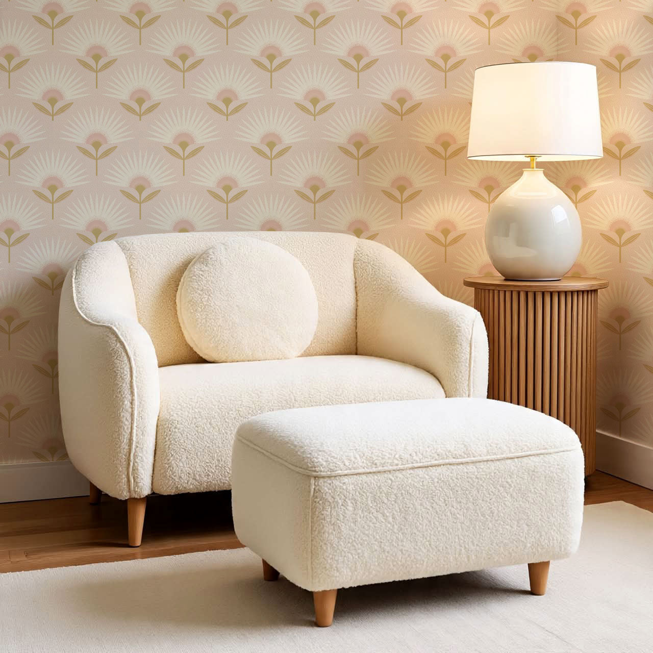 Lucie Geometric Flower Blush Wallpaper