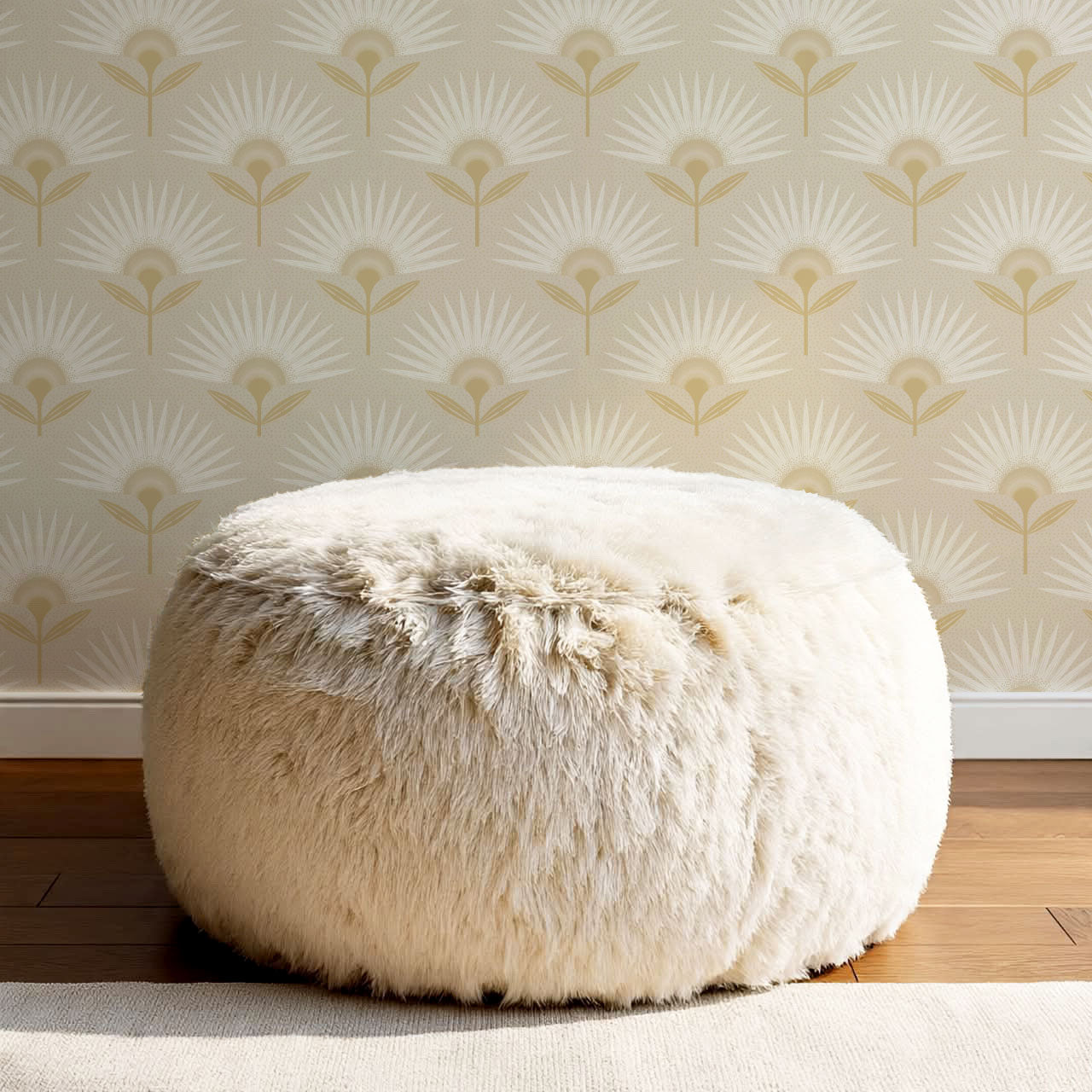 Lucie Geometric Flower Almond Wallpaper