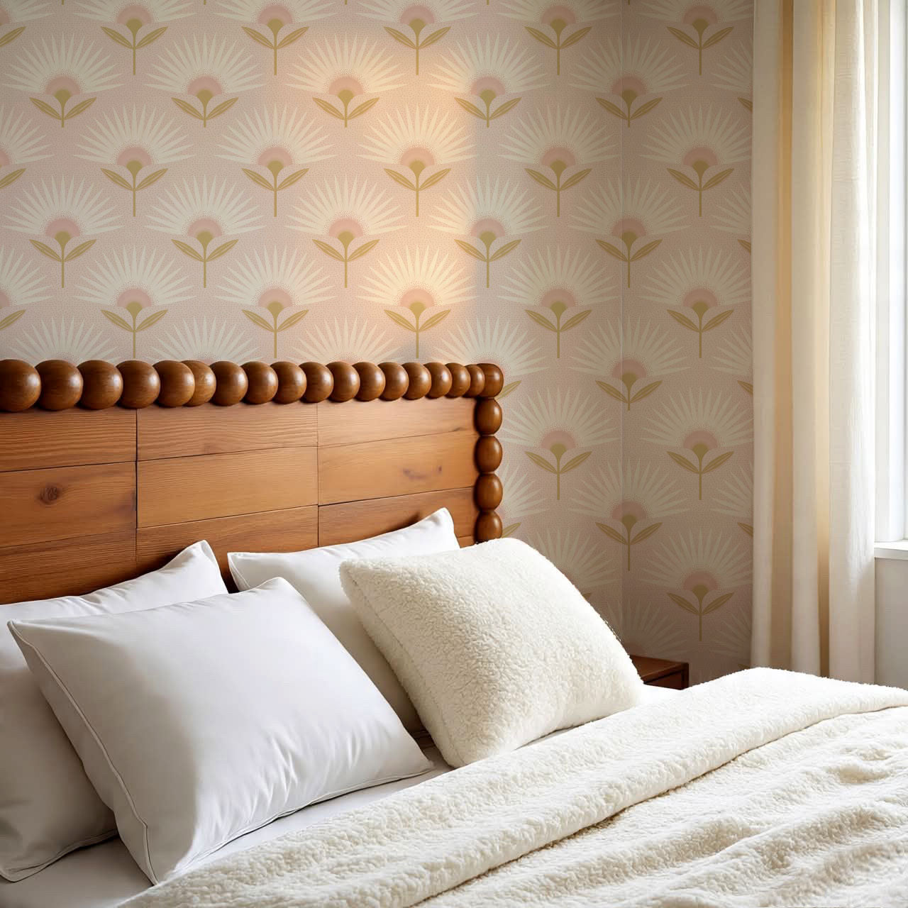 Lucie Geometric Flower Blush Wallpaper