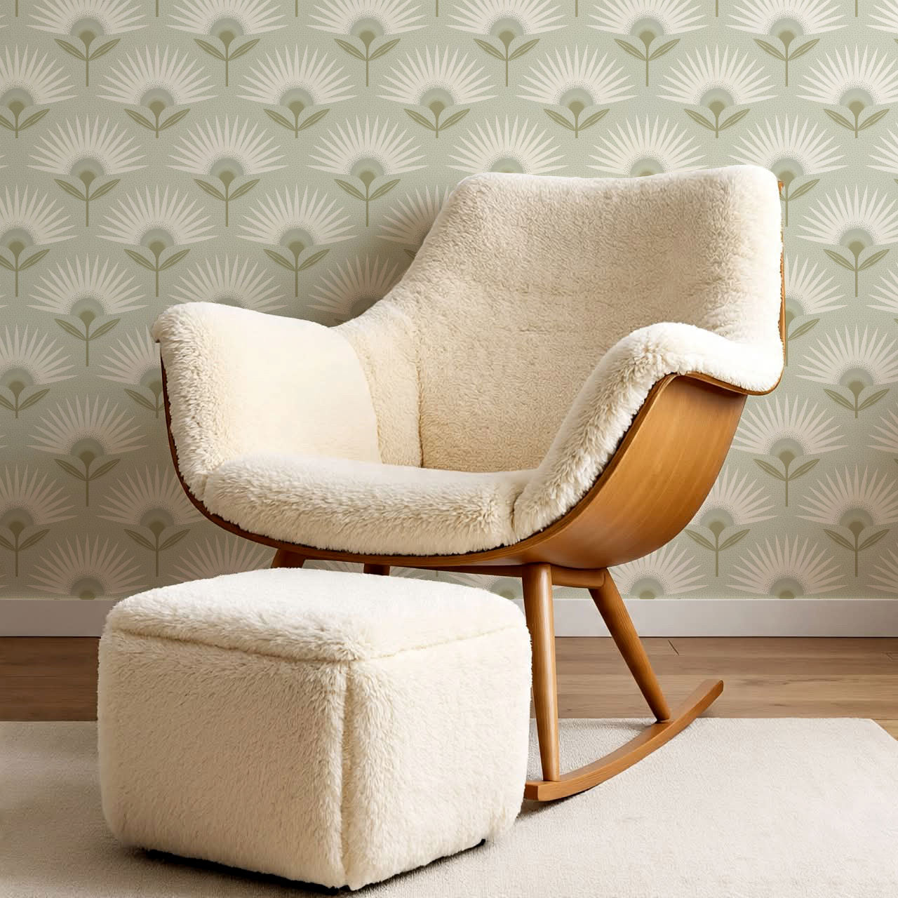 Lucie Geometric Flower Sage Wallpaper
