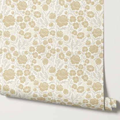 Lucille Spring Bouquet Gold Cream Wallpaper