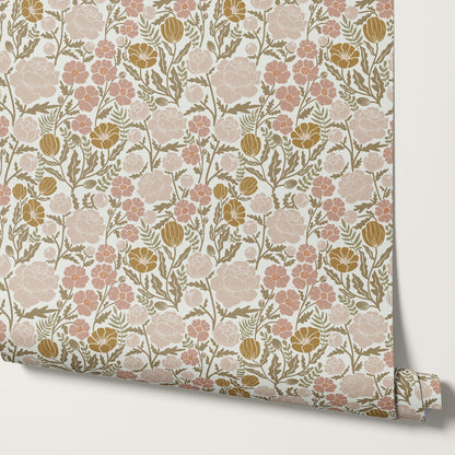 Lucille Spring Bouquet Mauve Gold Wallpaper