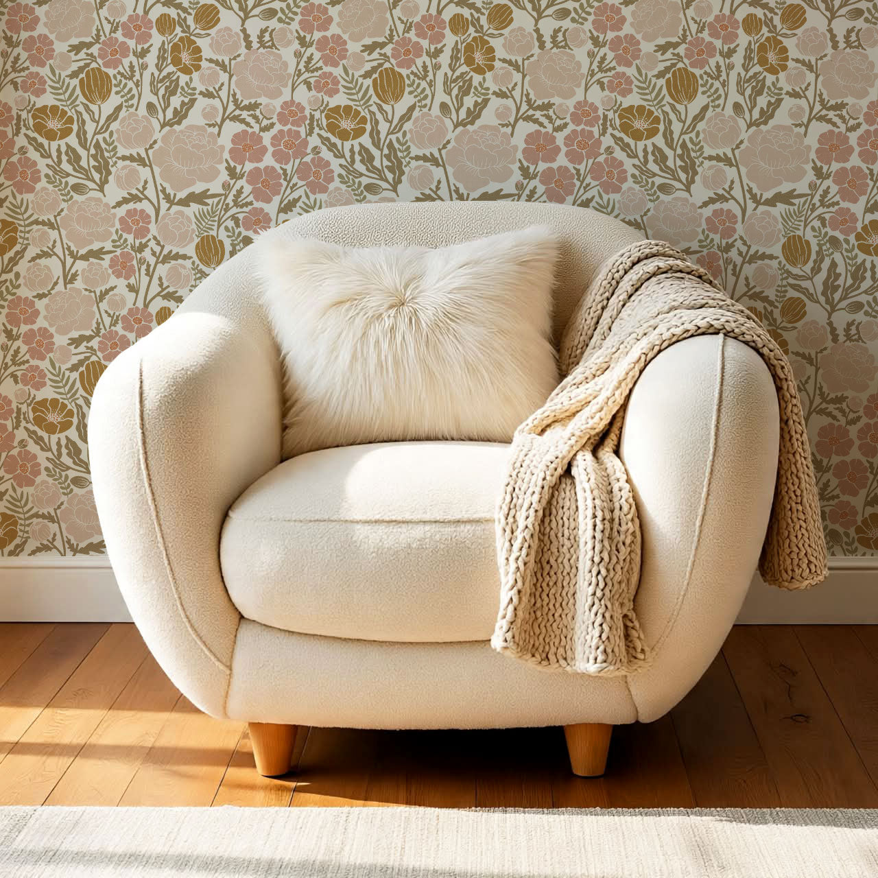 Lucille Spring Bouquet Mauve Gold Wallpaper