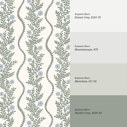 Lucinda Blooming Vines Dark Sage Dusty Sky Wallpaper