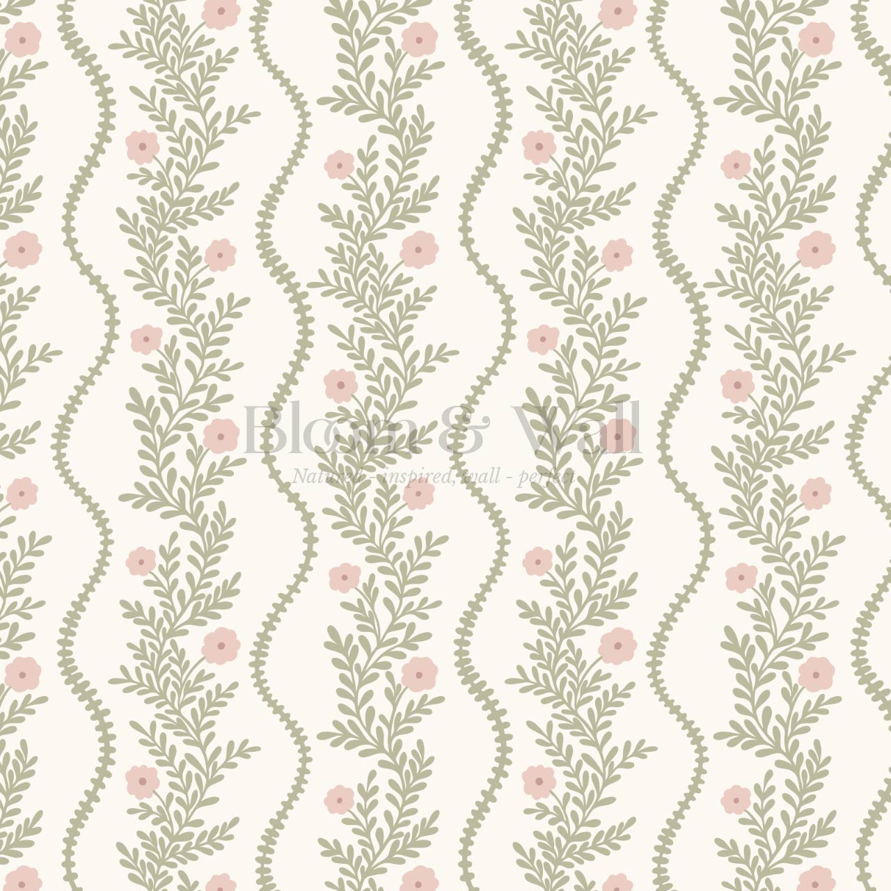Lucinda Blooming Vines Soft Pink Soft Green Wallpaper