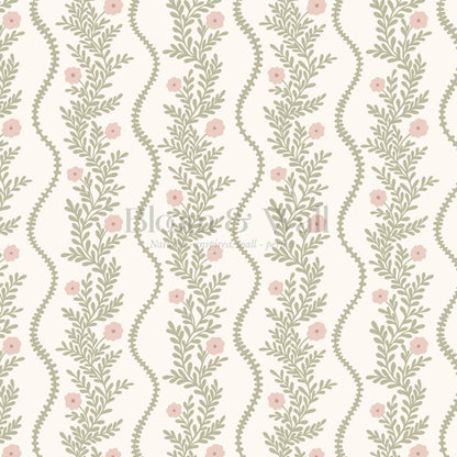 Lucinda Blooming Vines Soft Pink Soft Green Wallpaper