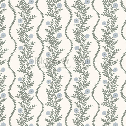 Lucinda Blooming Vines Dark Sage Dusty Sky Wallpaper