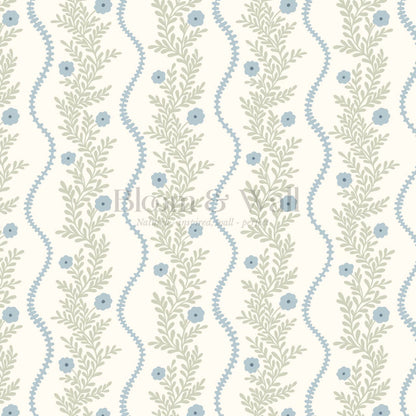 Lucinda Blooming Vines Sky Blue Soft Sage Wallpaper