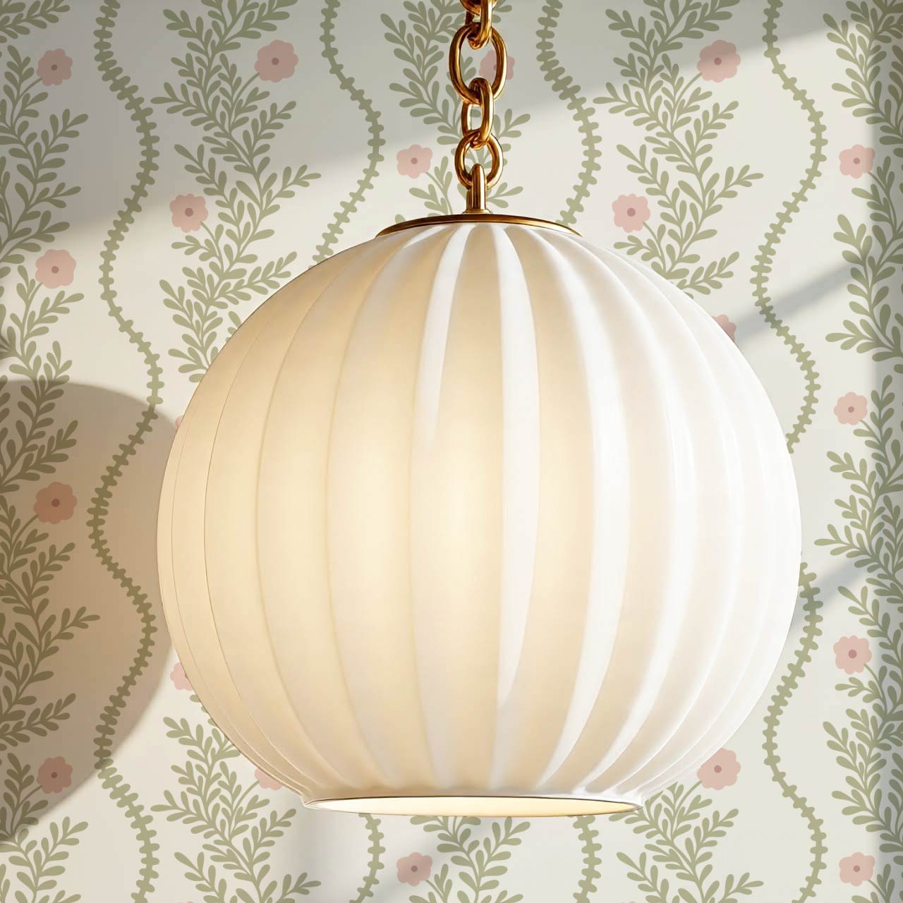 Lucinda Blooming Vines Soft Pink Soft Green Wallpaper