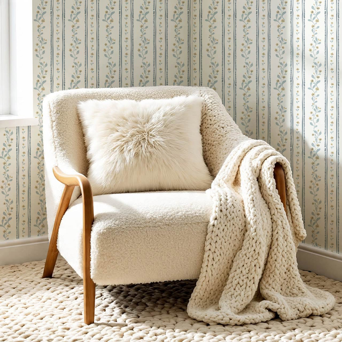 Luissa Cottage Ribbon Cream Sea Glass Wallpaper