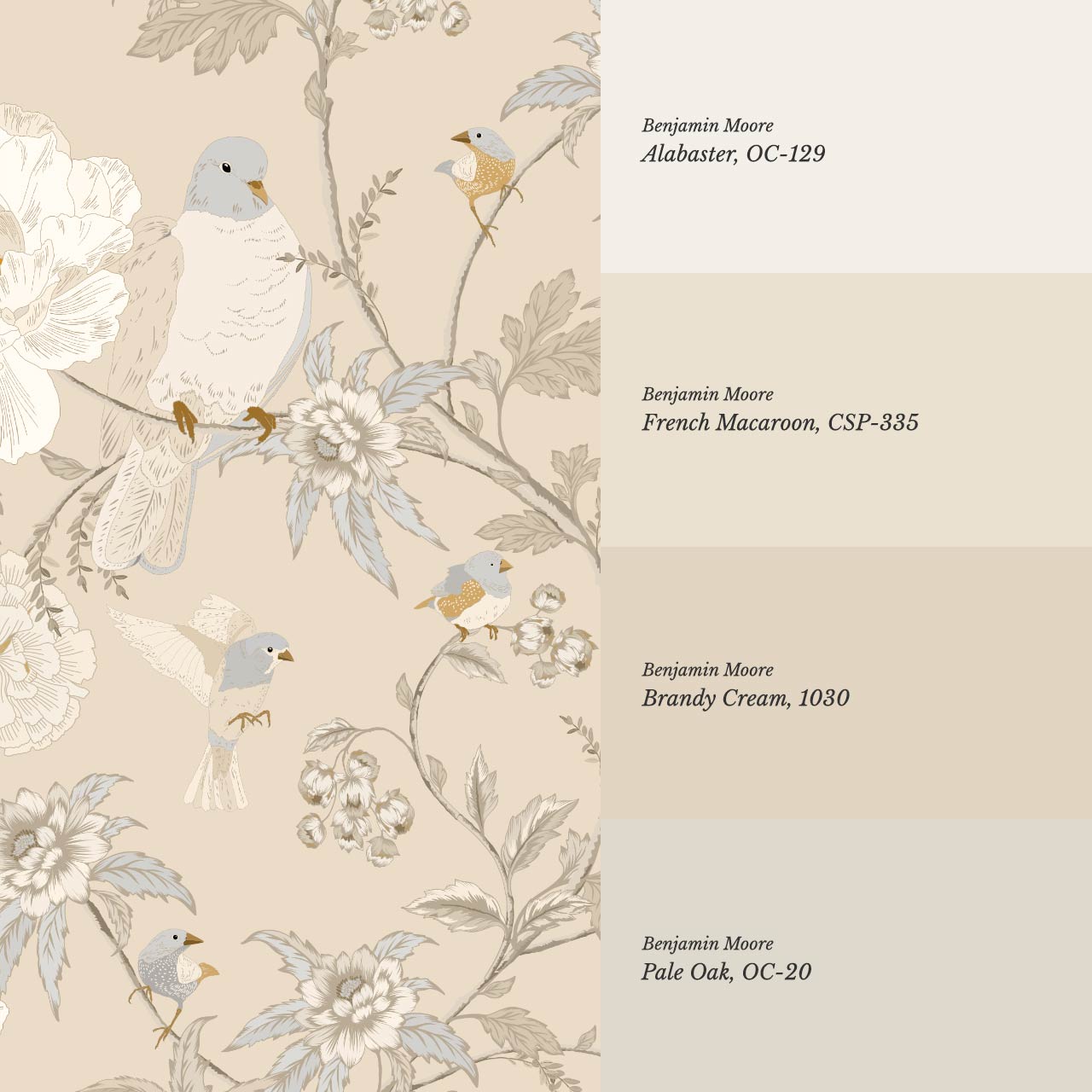 Lulee Whispering Dove Chinoiserie Taupe Wallpaper