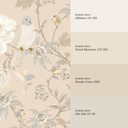 Lulee Whispering Dove Chinoiserie Taupe Wallpaper