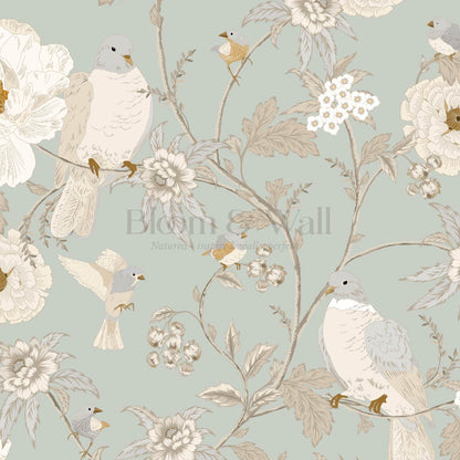 Lulee Whispering Dove Chinoiserie Salt Sage Wallpaper