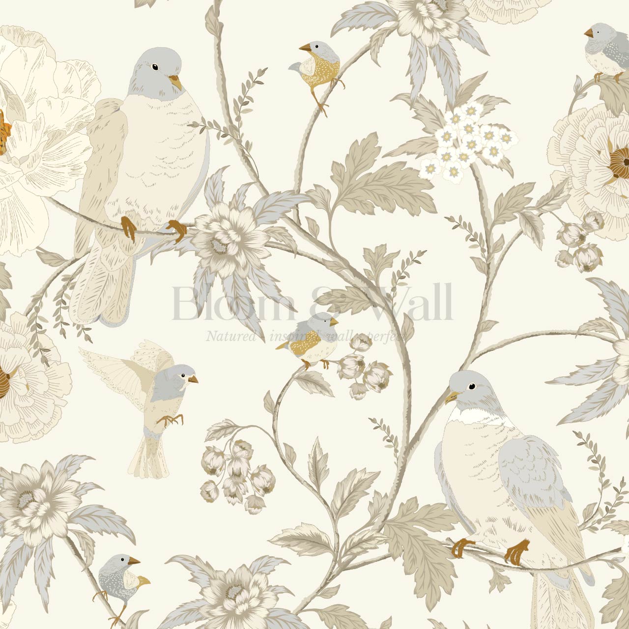 Lulee Whispering Dove Chinoiserie Ivory Wallpaper
