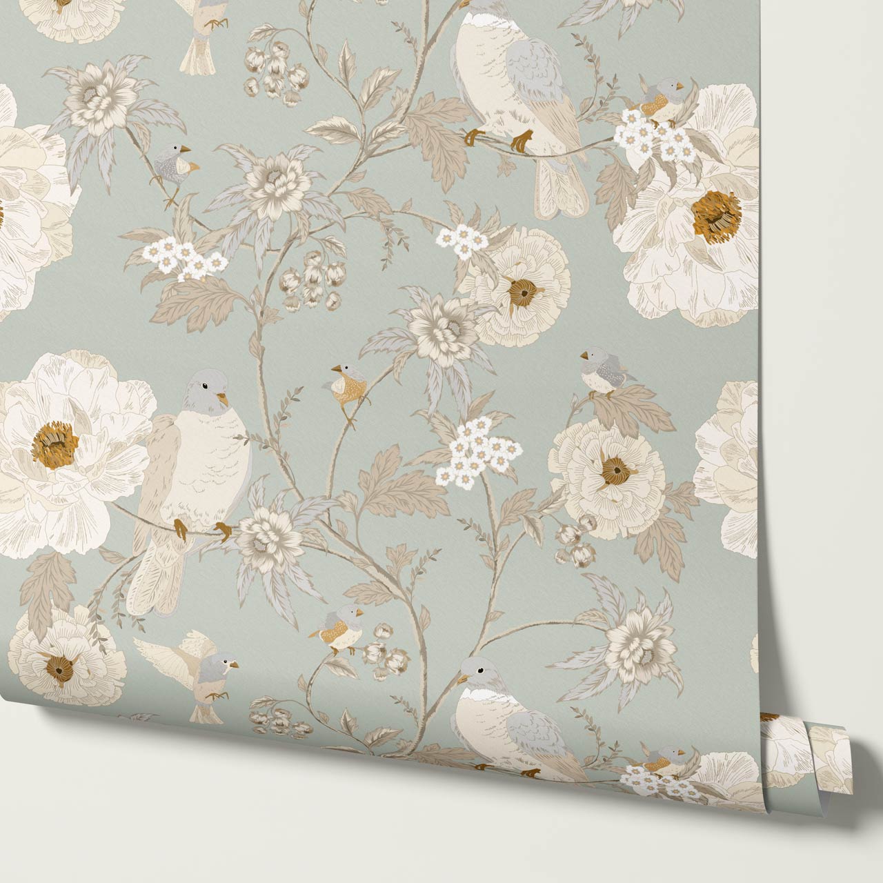 Lulee Whispering Dove Chinoiserie Salt Sage Wallpaper