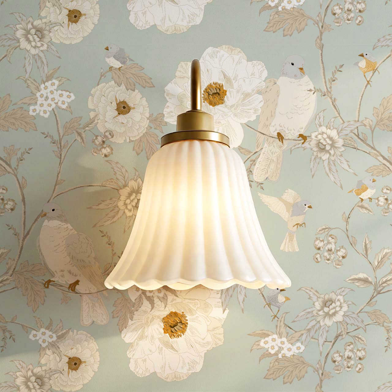 Lulee Whispering Dove Chinoiserie Salt Sage Wallpaper