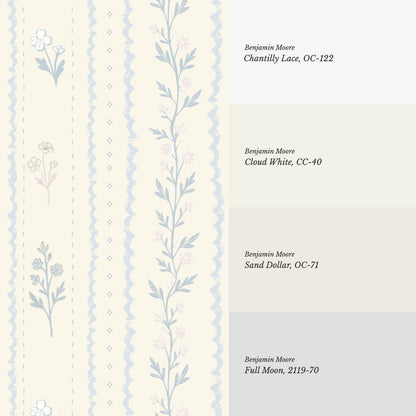 Lulu Decorative Floral Stripe Butter Sage Wallpaper