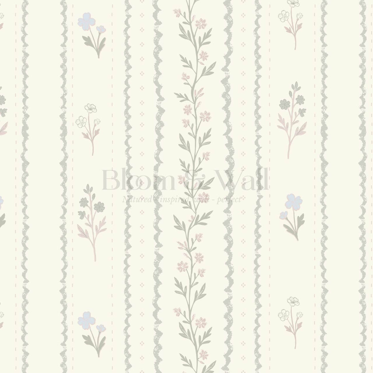 Lulu Decorative Floral Stripe Butter Sage Wallpaper