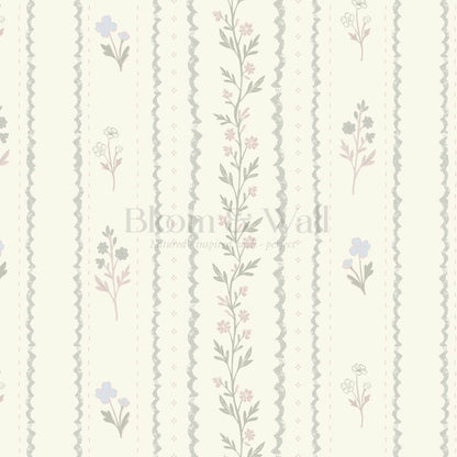 Lulu Decorative Floral Stripe Butter Sage Wallpaper