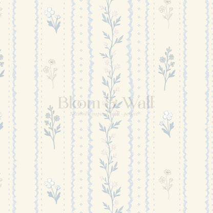 Lulu Decorative Floral Stripe Butter Sky Wallpaper