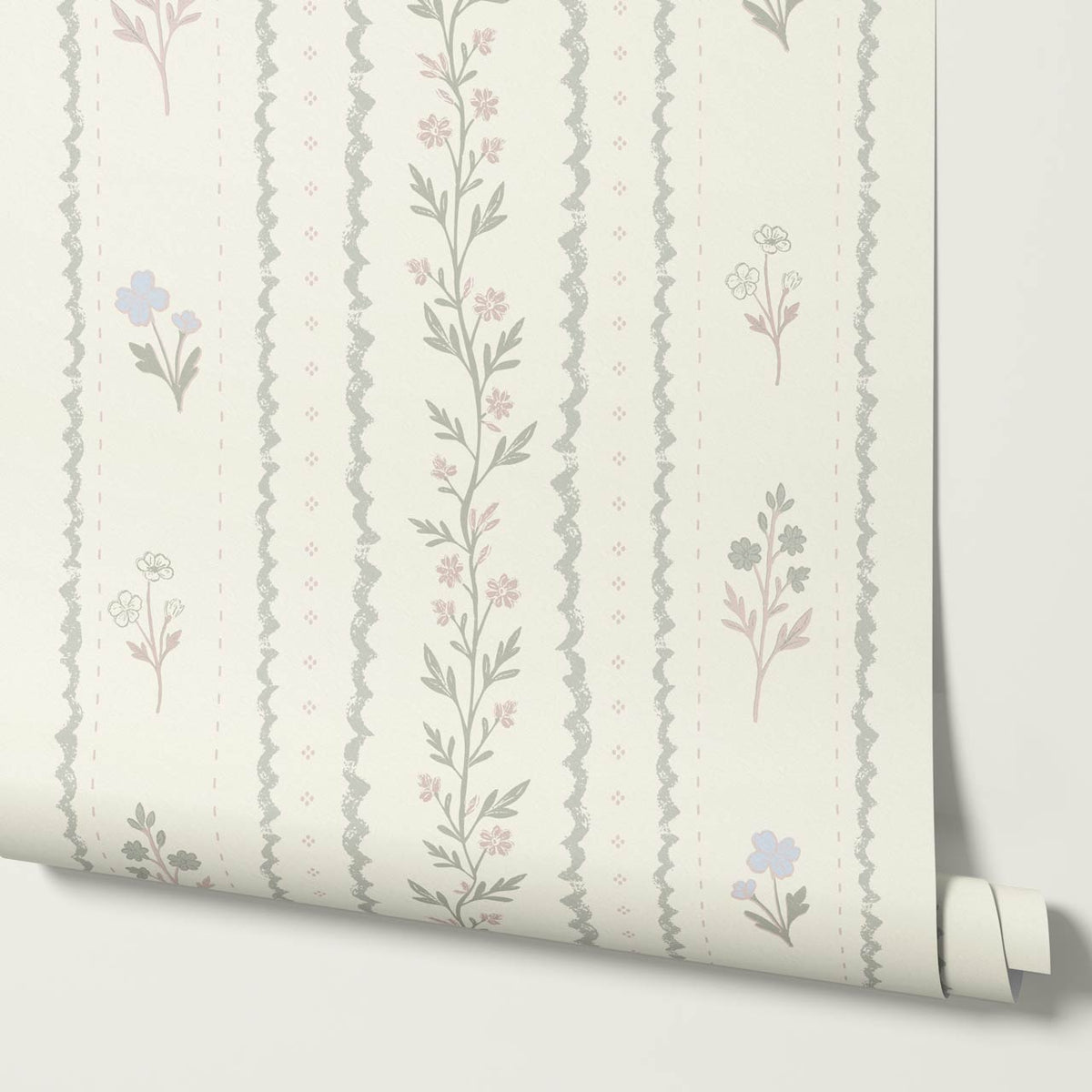 Lulu Decorative Floral Stripe Butter Sage Wallpaper