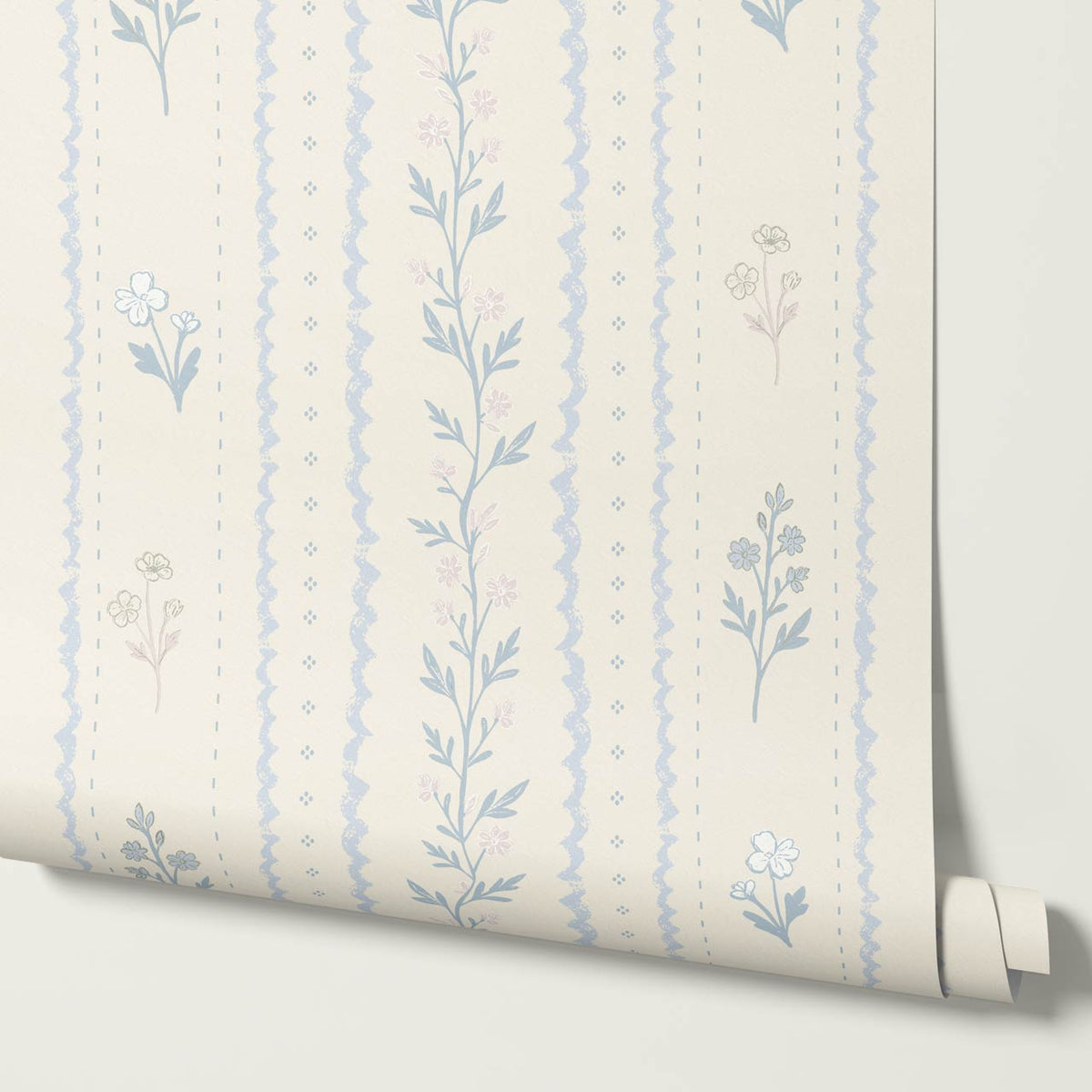 Lulu Decorative Floral Stripe Butter Sky Wallpaper