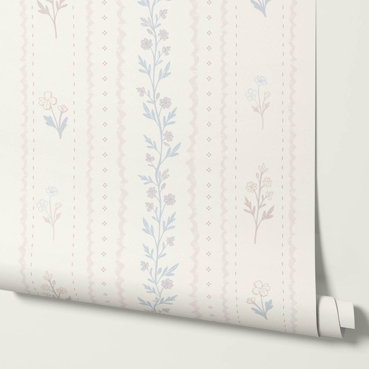 Lulu Decorative Floral Stripe Cream Blush Wallpaper