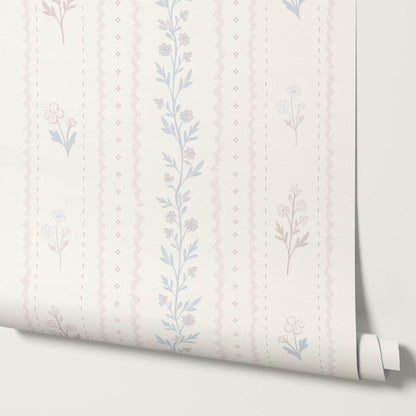 Lulu Decorative Floral Stripe Cream Blush Wallpaper