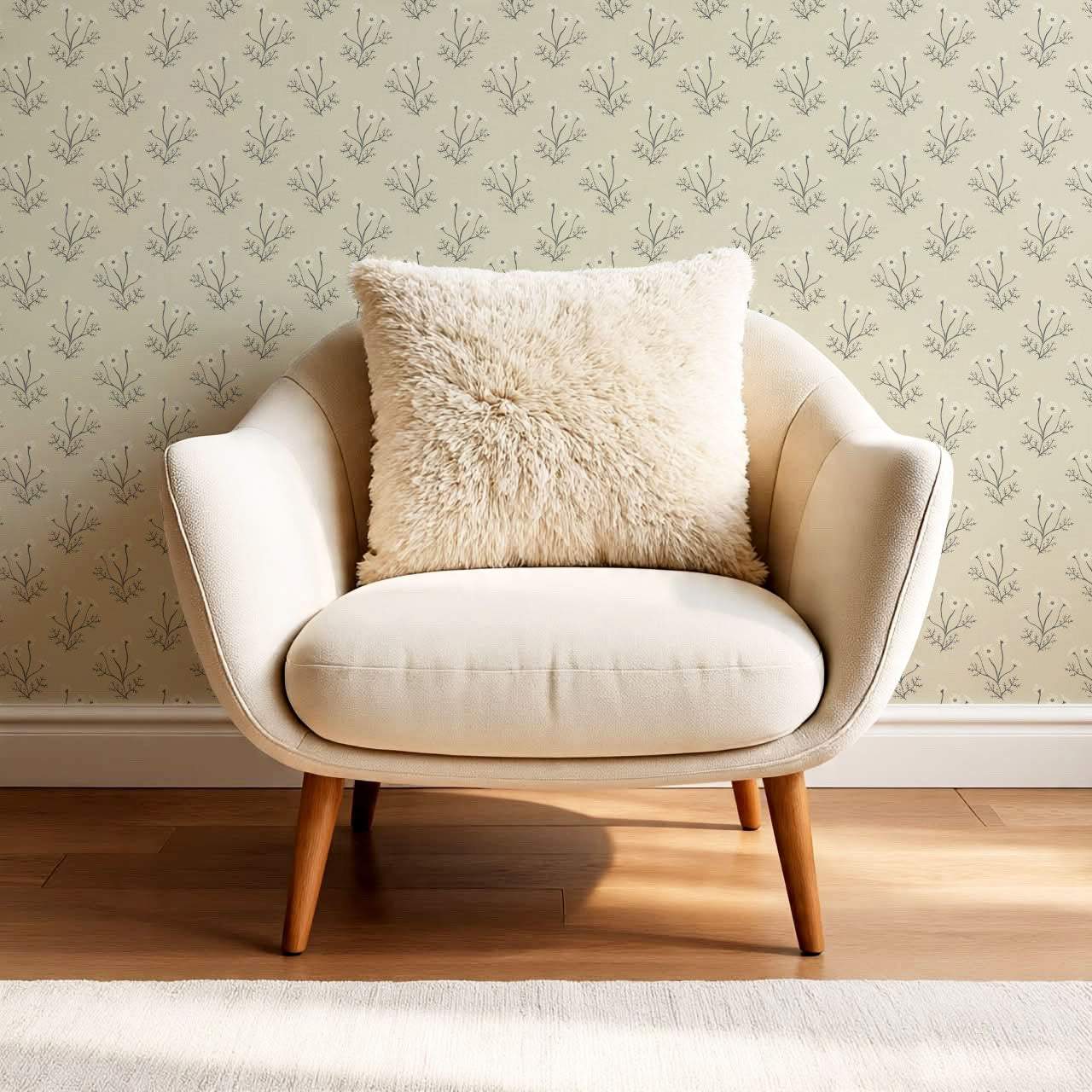 Luna Spriggle Floral Oat Wallpaper