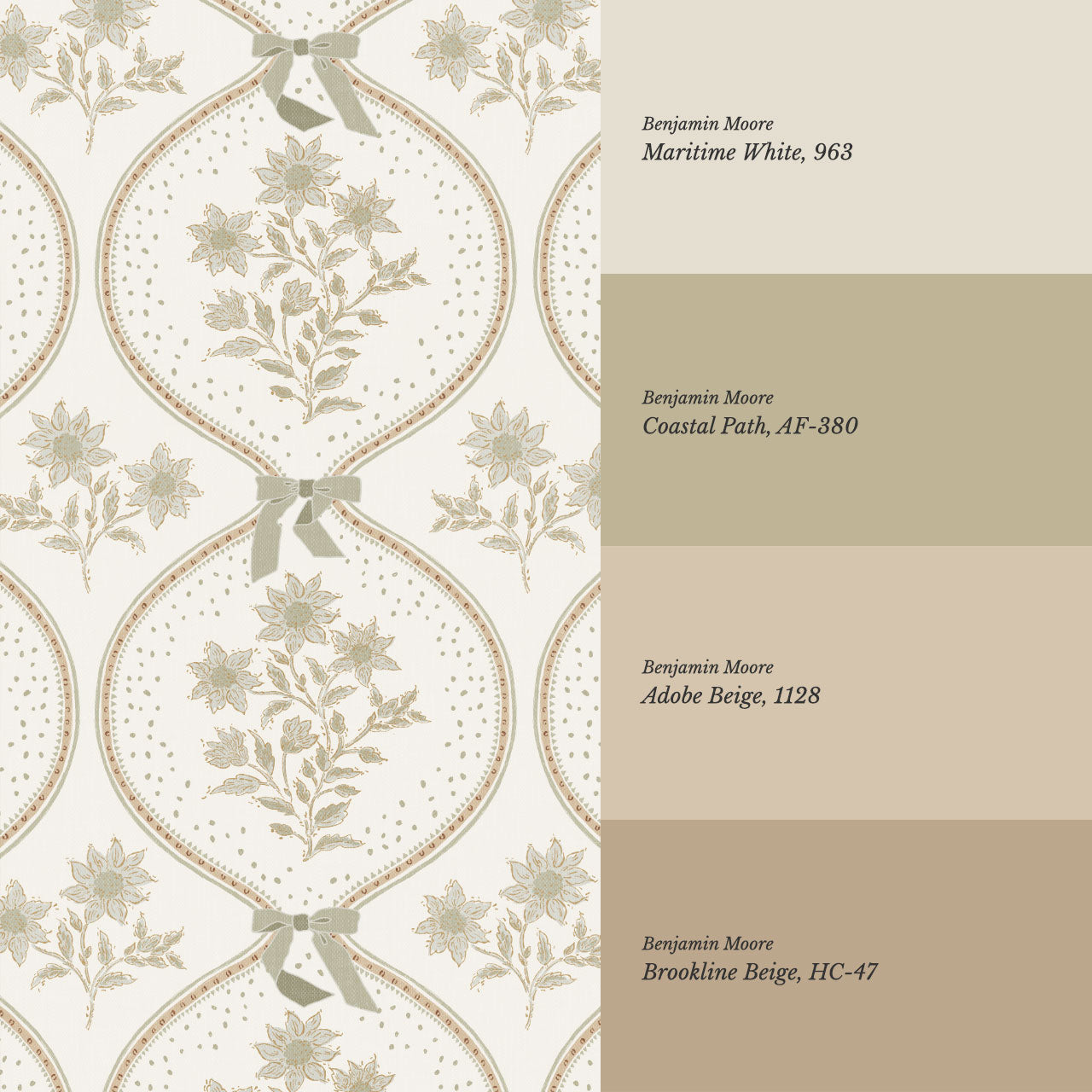 Lyonell Floral Bows Cream Wallpaper
