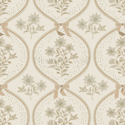 Lyonell Floral Bows Beige Wallpaper