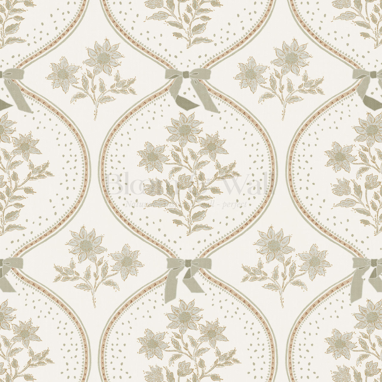 Lyonell Floral Bows Cream Wallpaper