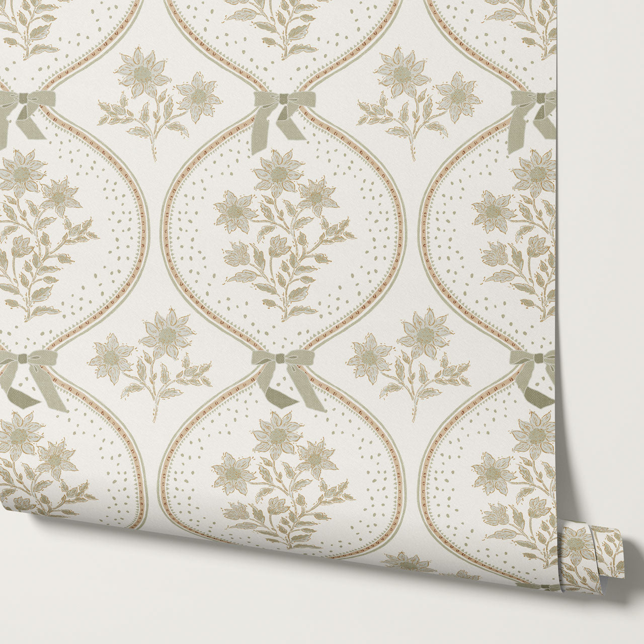 Lyonell Floral Bows Cream Wallpaper