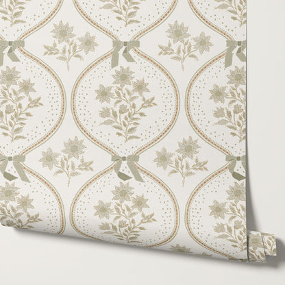 Lyonell Floral Bows Cream Wallpaper