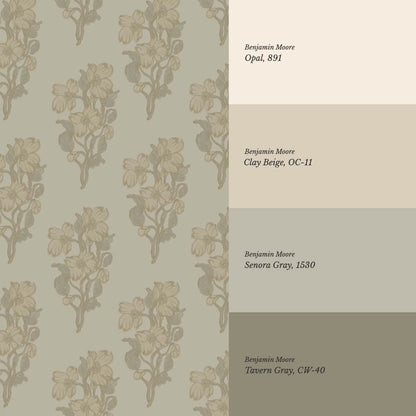 Mabel Field of Blooms Olive Pale Ochre Wallpaper