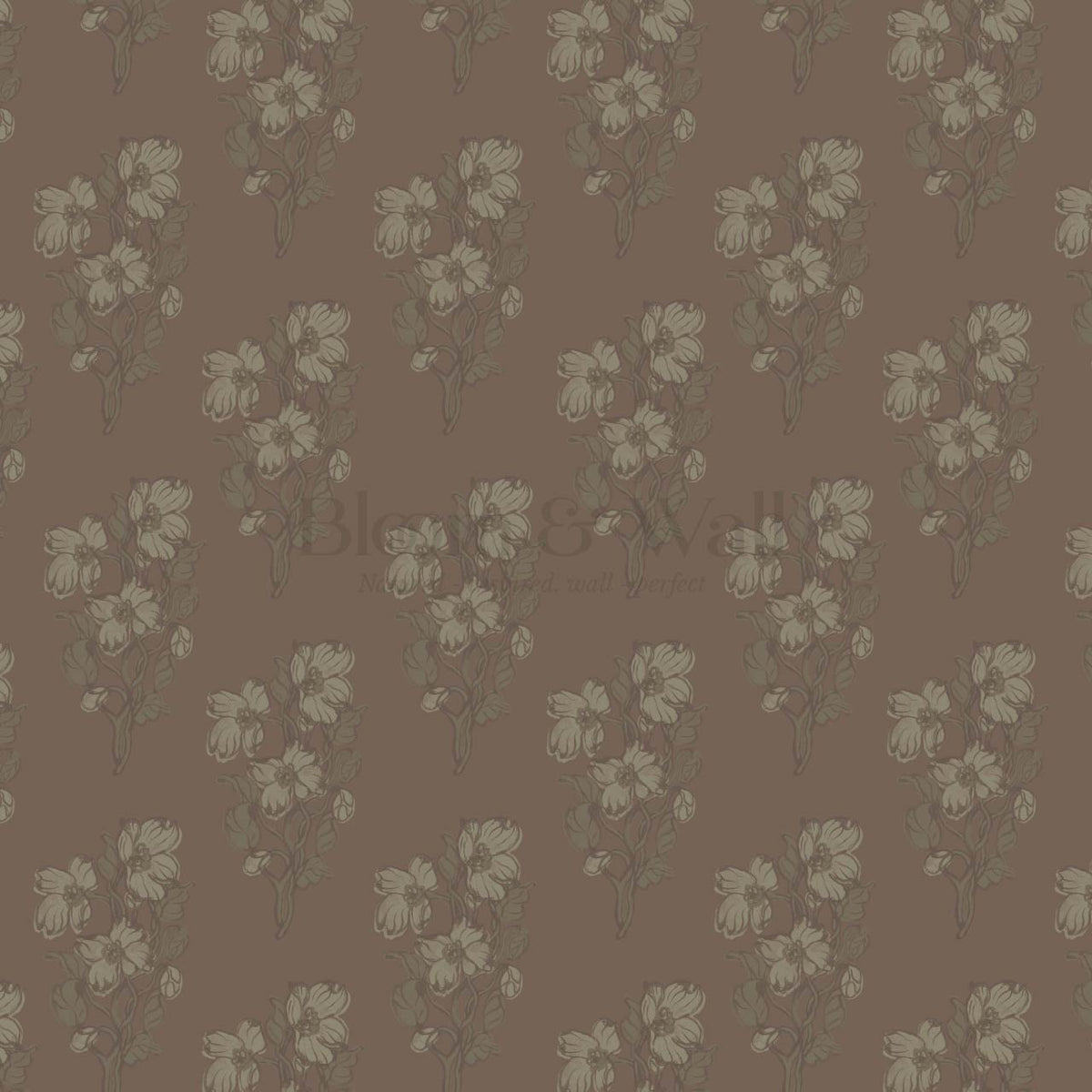 Mabel Field of Blooms Warm Mud Olive Wallpaper