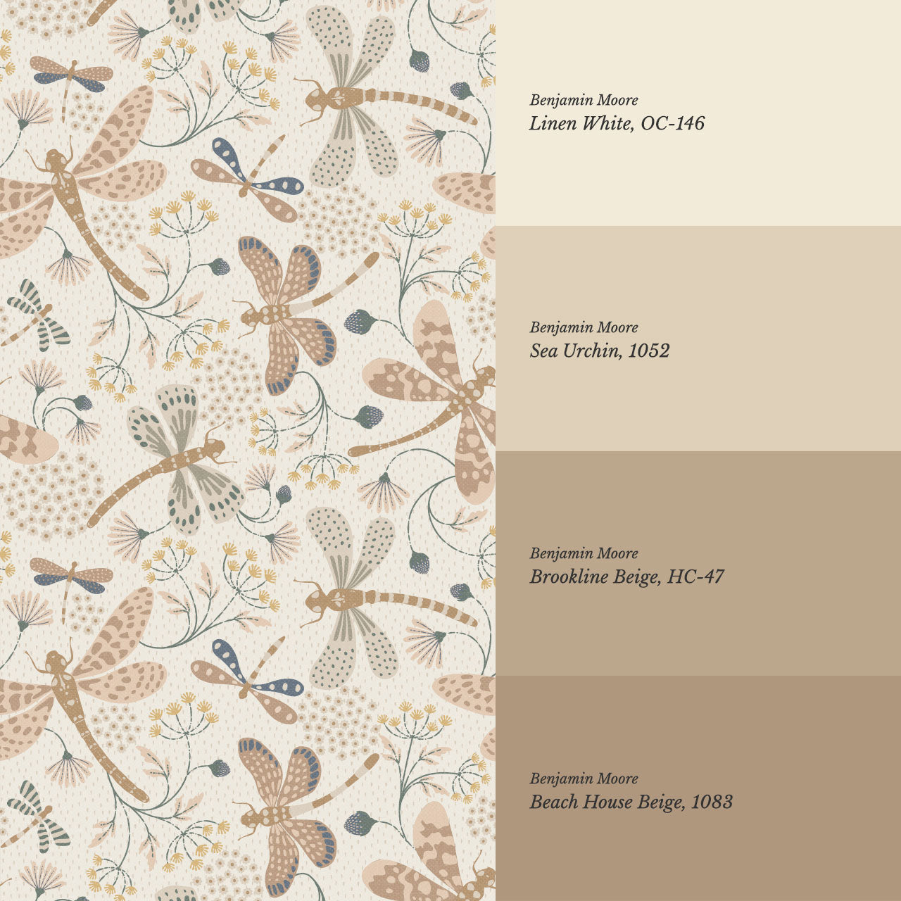 Madeline Dragonflies and Flowers Neutral Wallpaper