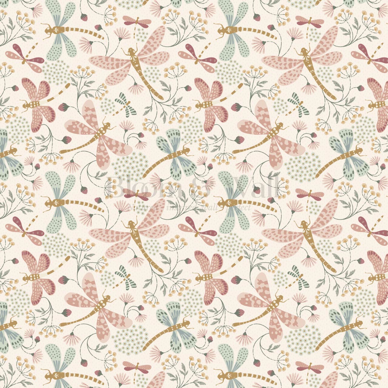 Madeline Dragonflies and Flowers Mauve Wallpaper