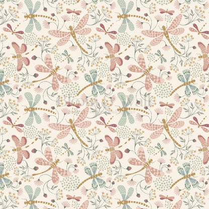 Madeline Dragonflies and Flowers Mauve Wallpaper