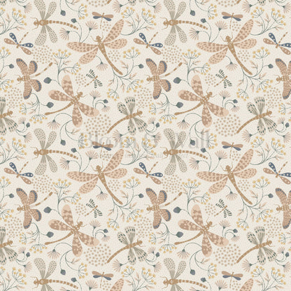 Madeline Dragonflies and Flowers Neutral Wallpaper