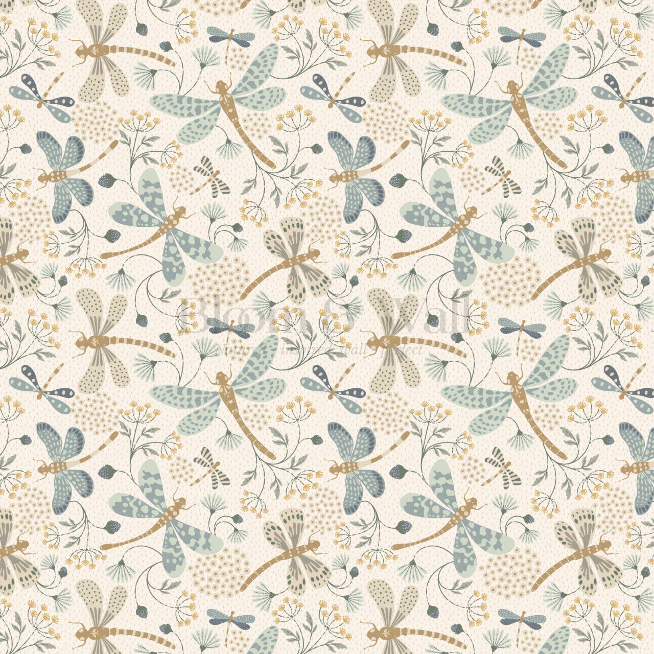 Madeline Dragonflies and Flowers Sage Wallpaper